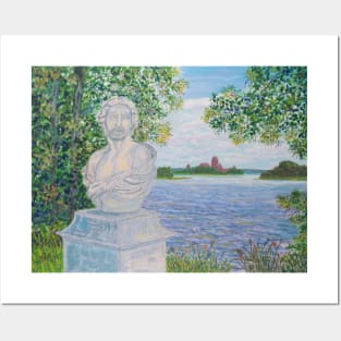 A statue in Uzhutrakis park and Trakai Castle, in Lithuania Posters and Art